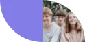Icona amb dos sectors de quart de cercle contraposats amb un detall de cares d'adolescents
